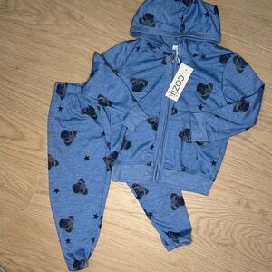 New Pug print Kids Blue Matching Set with Hoodie